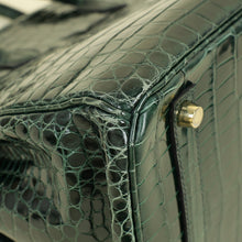 Hermes Vert Emerald Shiny Porosus Crocodile Birkin 35 Bag