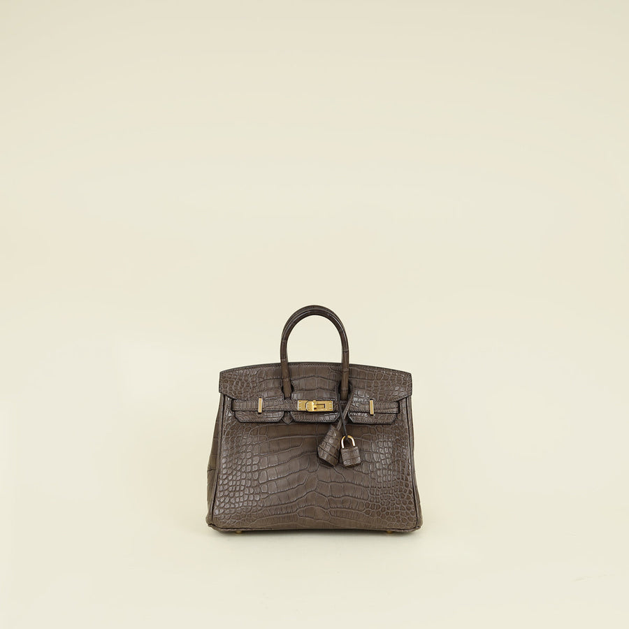 Hermes Gris Elephant 8C Matte Alligator Mississippiensis Birkin 25 Bag