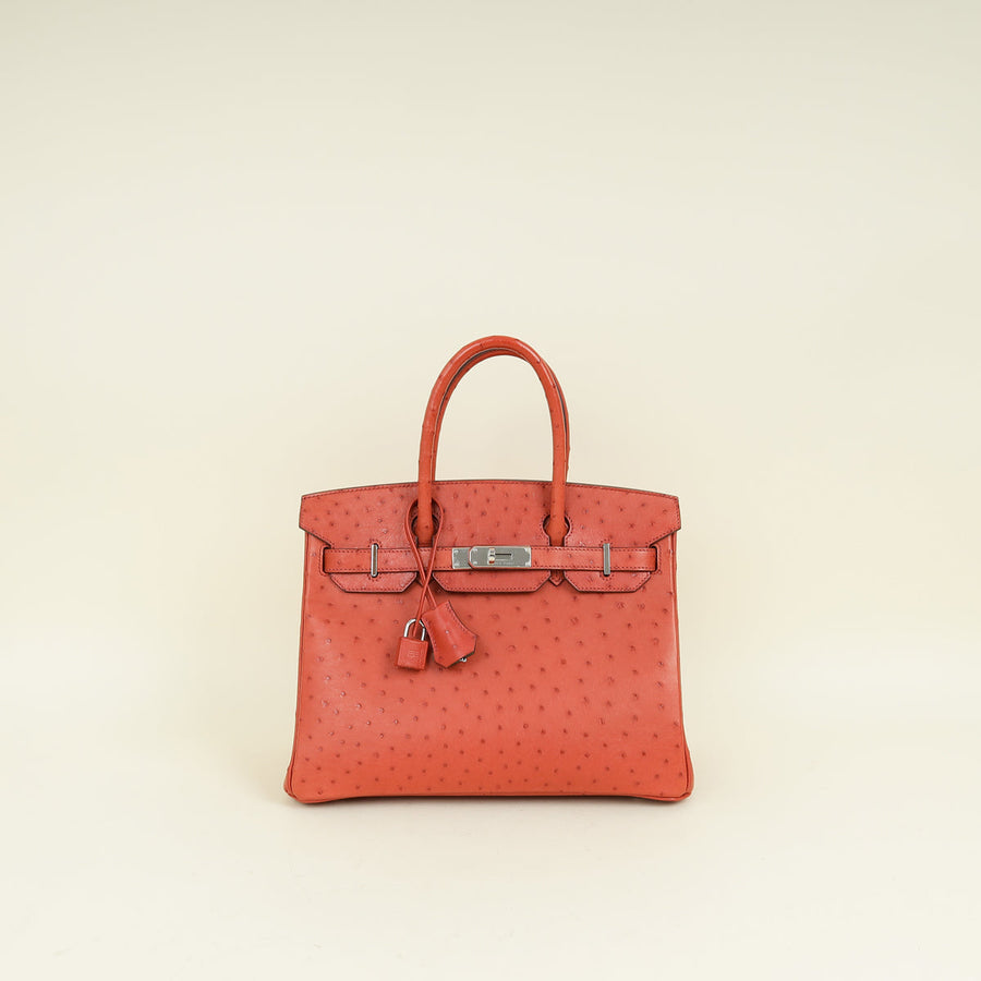 Hermes Cuivre Ostrich Retourne Horseshoe Birkin 30 Bag
