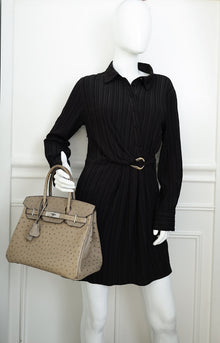 Hermes Gris Tourterelle Ostrich Retourne Birkin 30 Bag