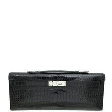 Hermes Noir Kelly Cut Shiny Crocodile Porosus Bag