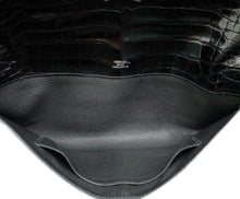 Hermes Noir Kelly Cut Shiny Crocodile Porosus Bag