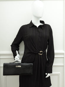 Hermes Noir Kelly Cut Shiny Crocodile Porosus Bag