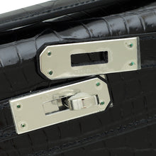 Hermes Noir Kelly Cut Shiny Crocodile Porosus Bag