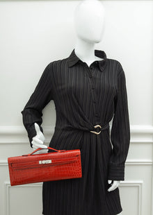 Hermes Miel Shiny Niloticus Crocodile Kelly Cut Bag