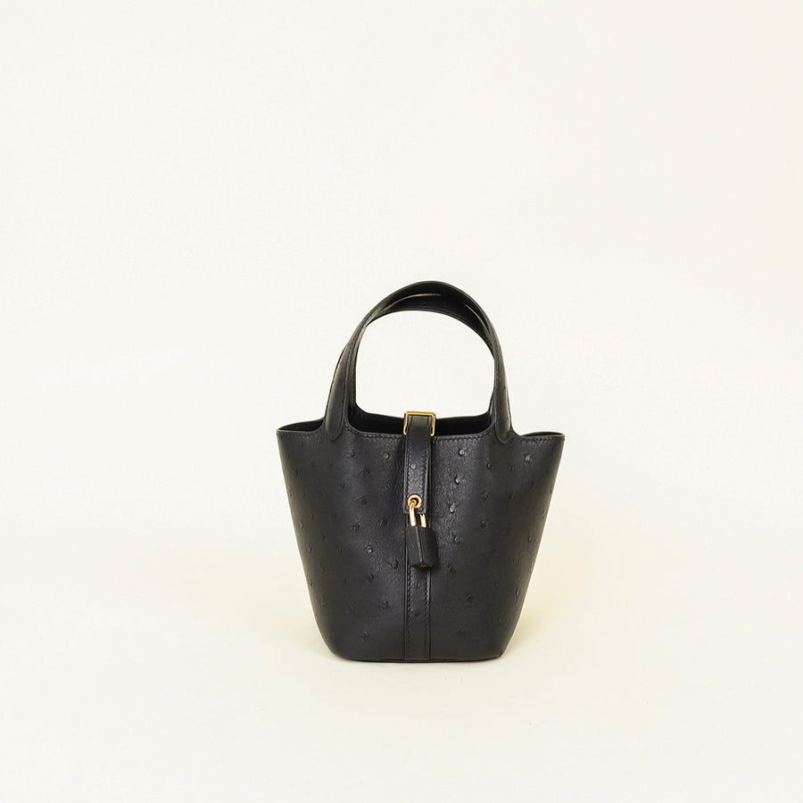 Hermes Noir Picotin Lock 14 Micro Ostrich Bag