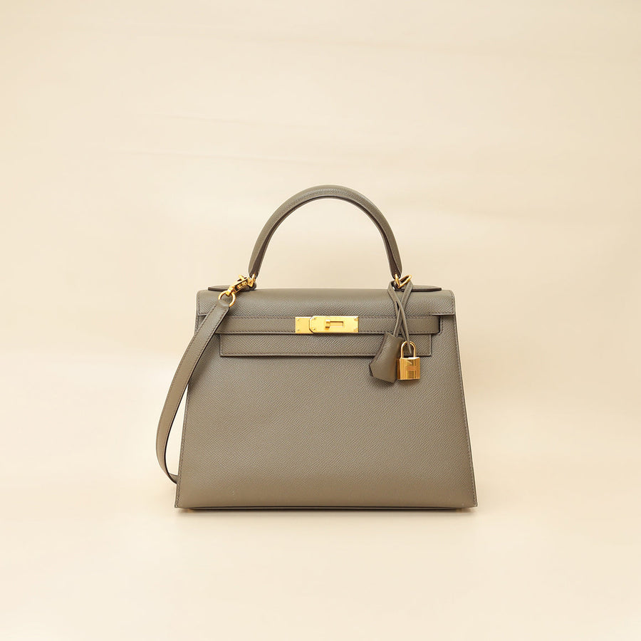 Hermes Gris Etain Sellier Kelly 28 Bag