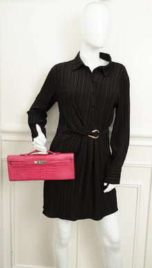 Hermes Fuchsia Shiny Porosus Crocodile Kelly Cut Bag
