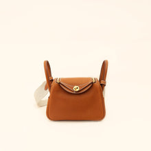 Hermes Gold Lindy II Mini Bag W/ Grain Toile Canvas Shoulder Strap