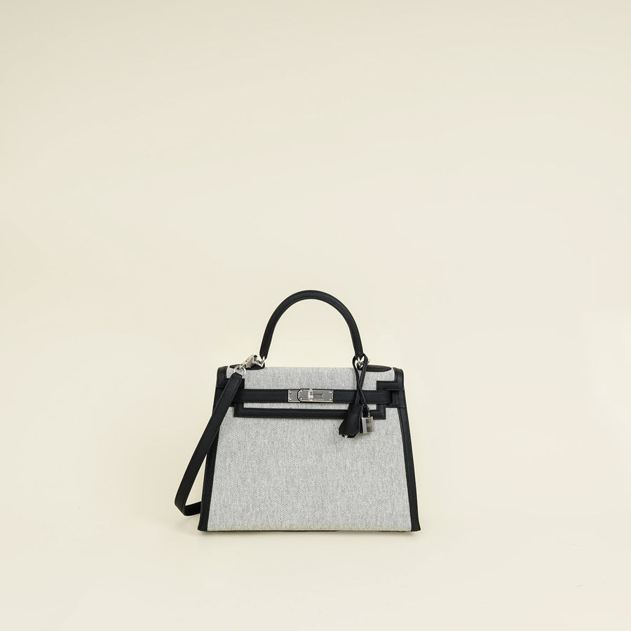 Hermes Bicolor Toile Quadrille Swift Kelly 28 Bag