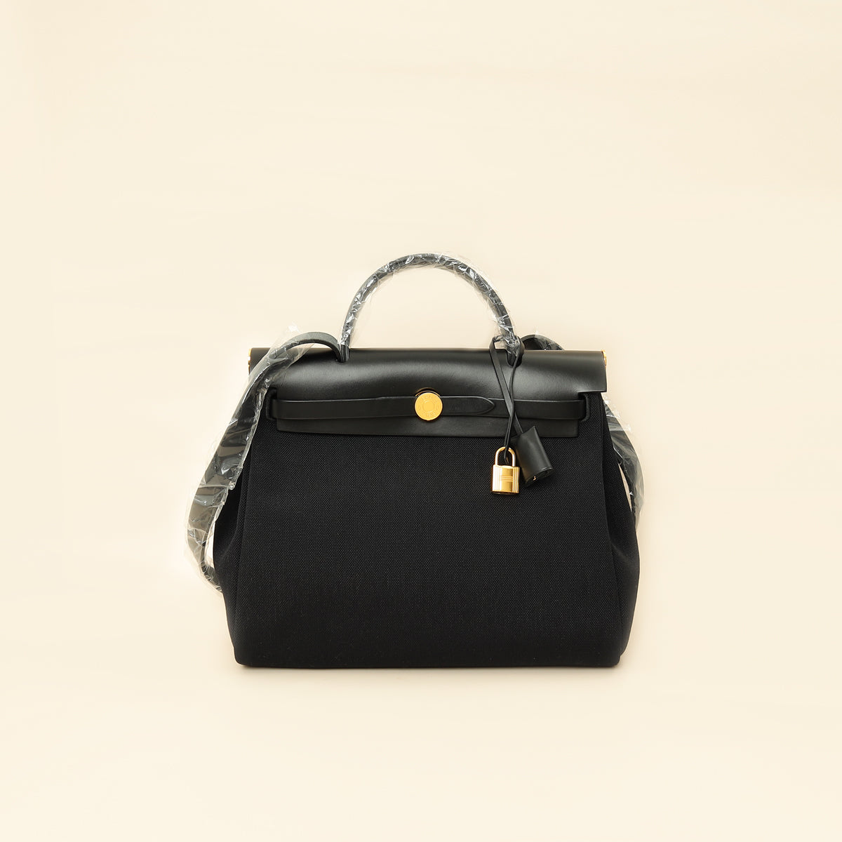 Hermes Noir Herbag Zip 31 Pm Retourne Military Toile and Vache Bag