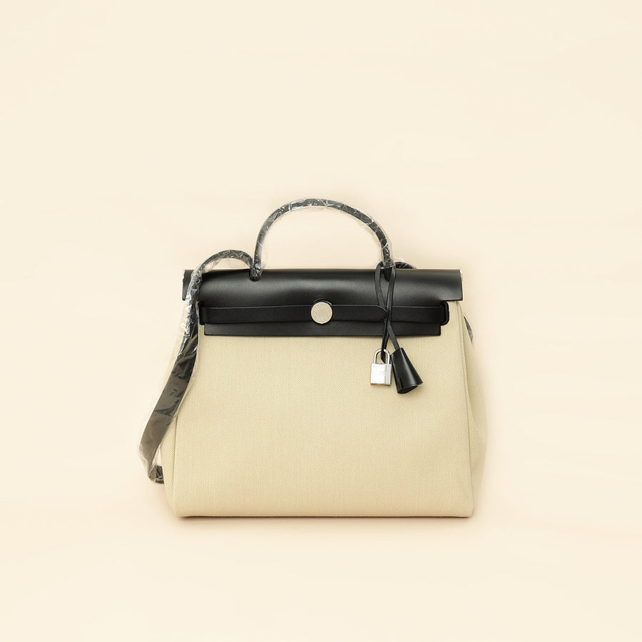 Hermes Bicolor Herbag Zip 31 PM Retourne Toile Militaire Vache Hunter Bag