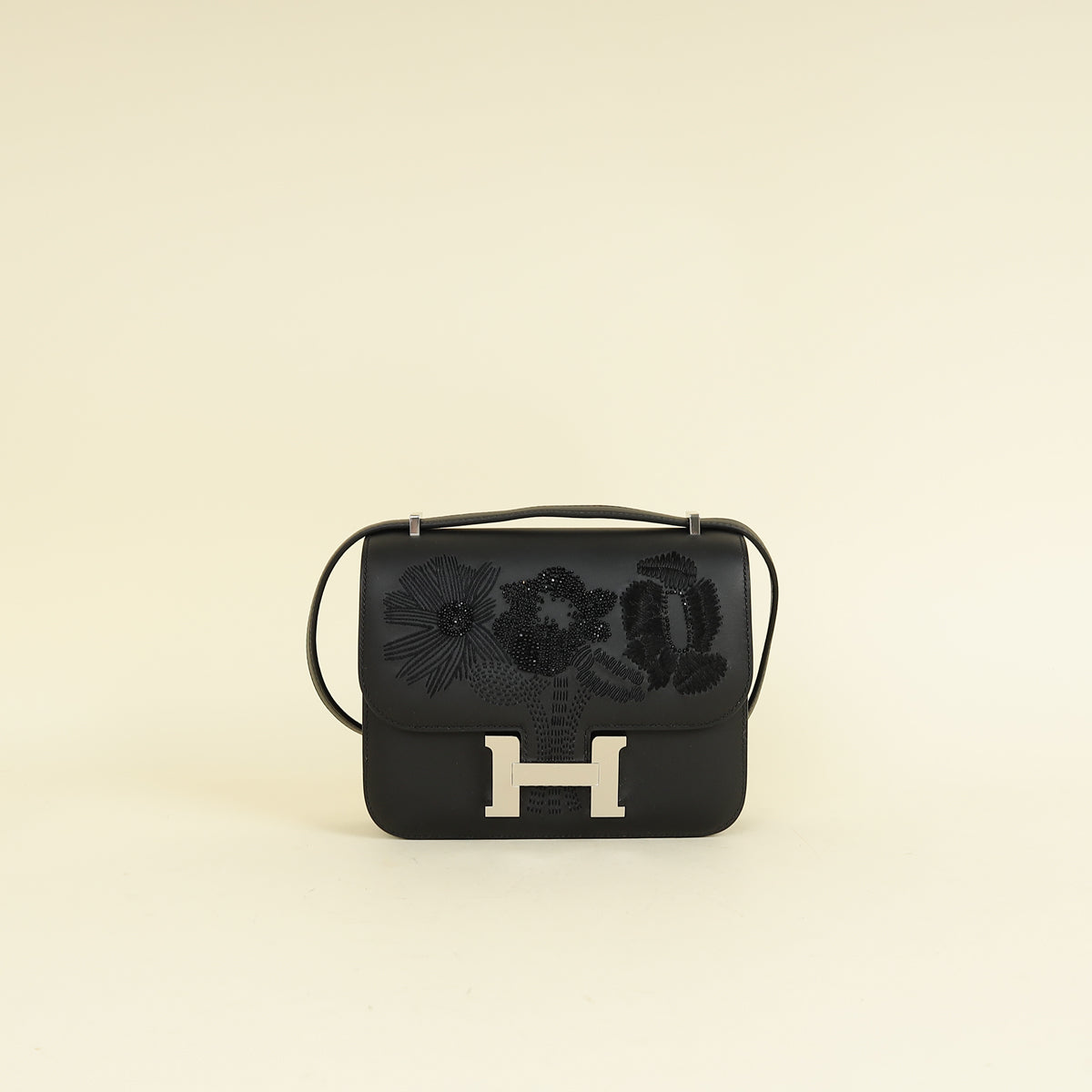 Hermes Noir Constance III Mini Limited Edition "Dancing Flowers" Embroidered Bag