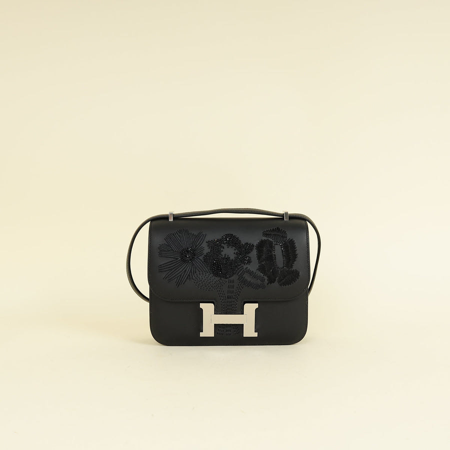 Hermes Noir Constance III Mini Limited Edition "Dancing Flowers" Embroidered Bag