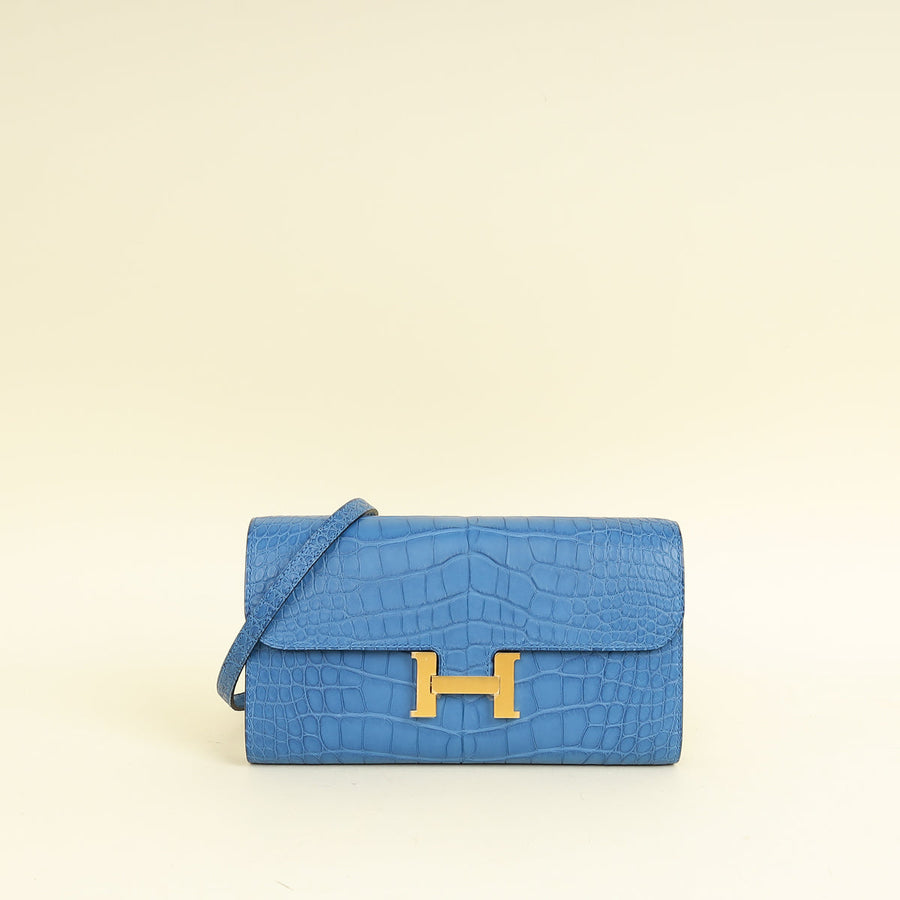 Hermes Bleu Zellige Matte Alligator Constance To Go Wallet