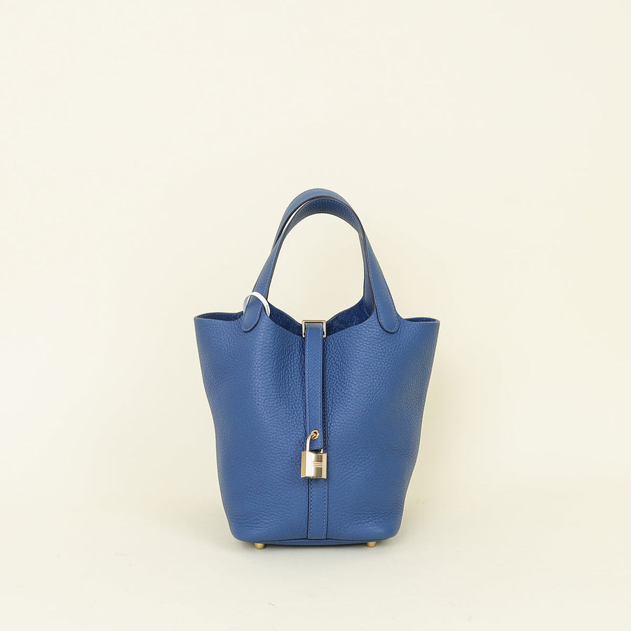 Hermes Bleu Tie Picotin Lock 18 Bag