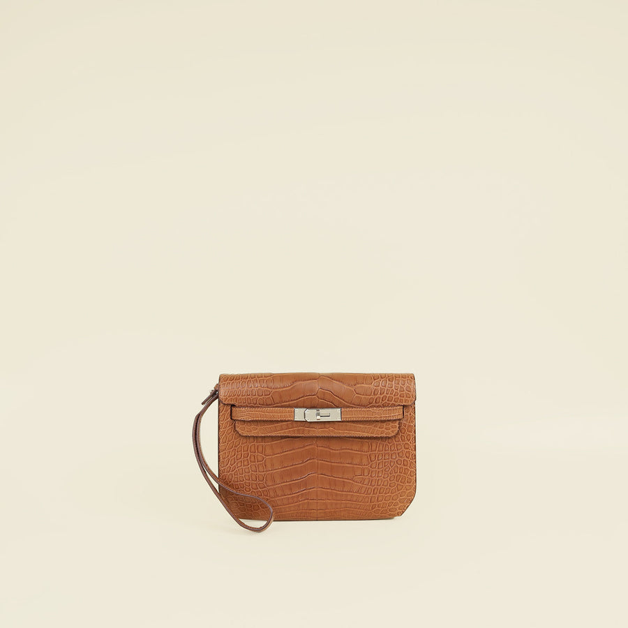 Hermes Gold Matte Alligator Kelly Depeches 25 Pouch