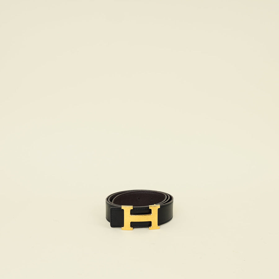 Hermes Bicolor Reversible H Martelee 32mm Buckle Belt