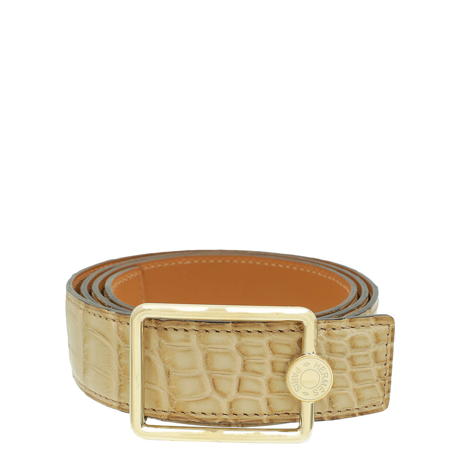 Hermes Beige Alligator Oscar 32mm Buckle Belt