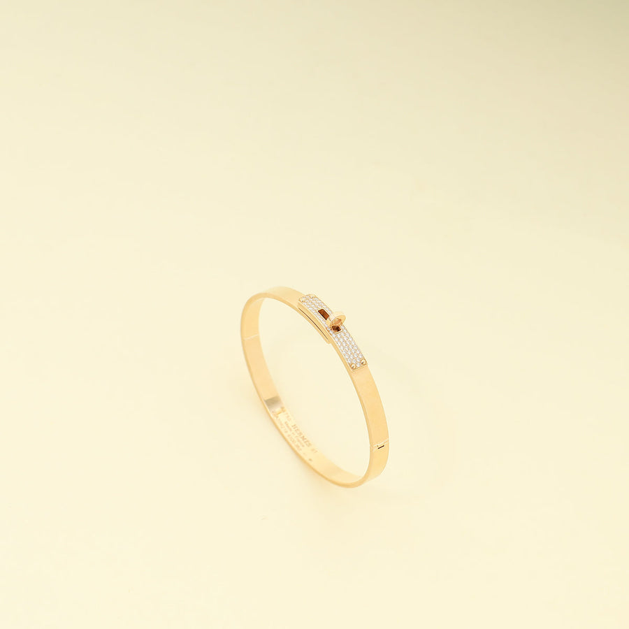 Hermes 18K Rose Gold Kelly Diamond Small Model Bracelet
