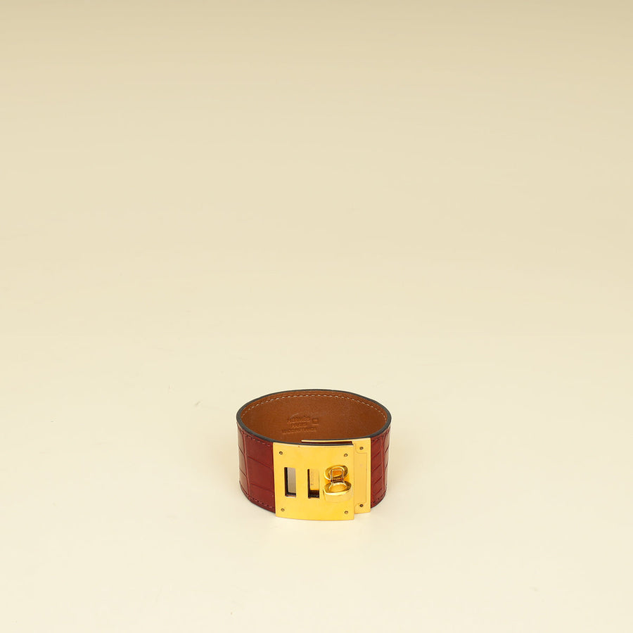 Hermes Rouge H Kelly Dog Alligator Bracelet