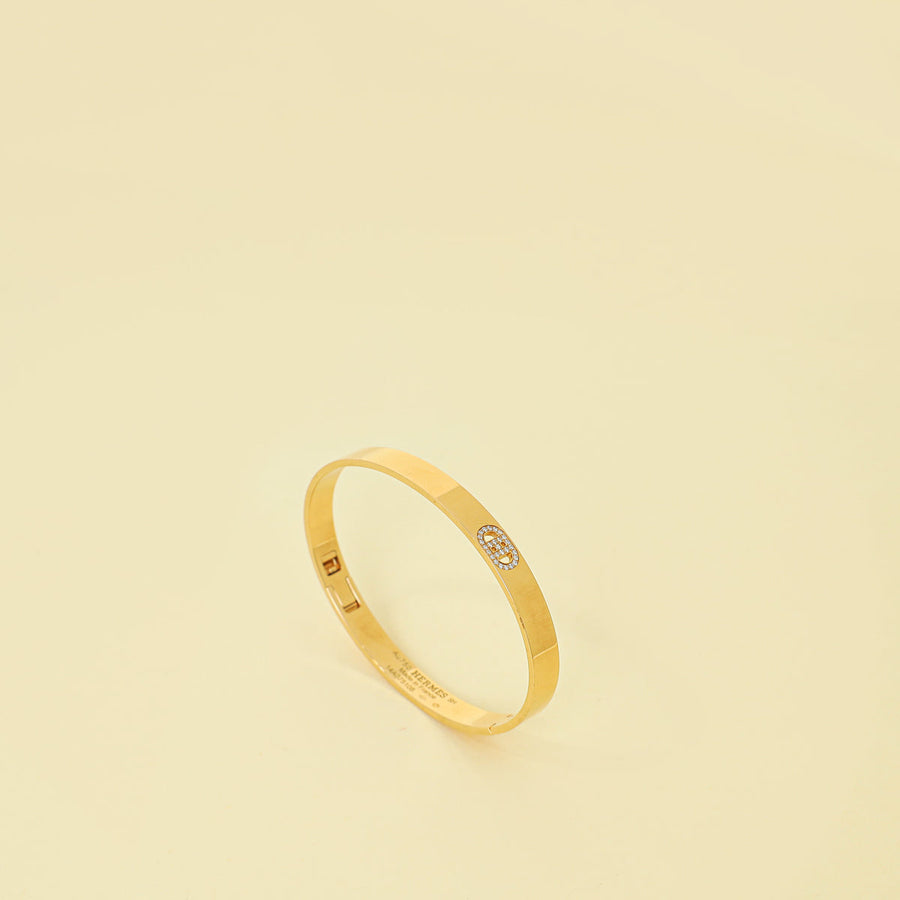 Hermes 18K Pink Gold Diamond H D'Ancre Small Model Bracelet