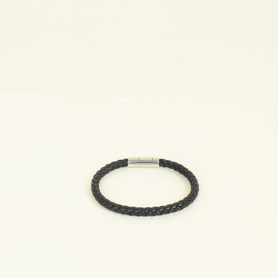 Hermes Noir Braided Leather Bracelet
