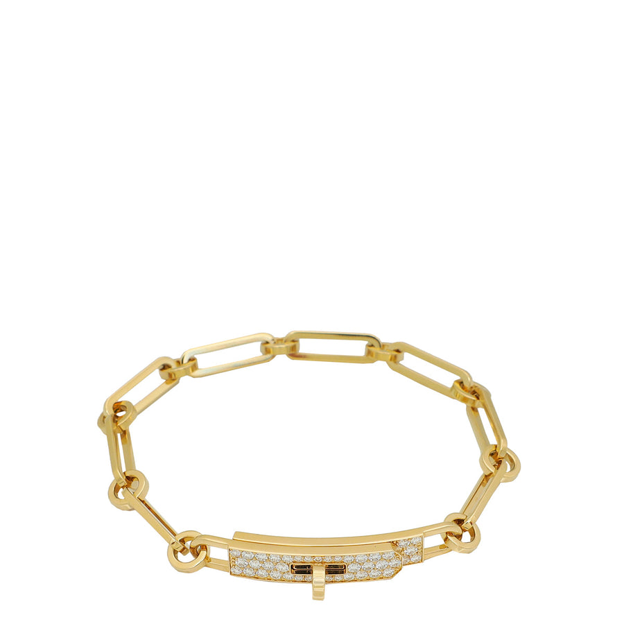 Hermes 18K Yellow Gold Kelly Chaine Diamond Small Model Bracelet