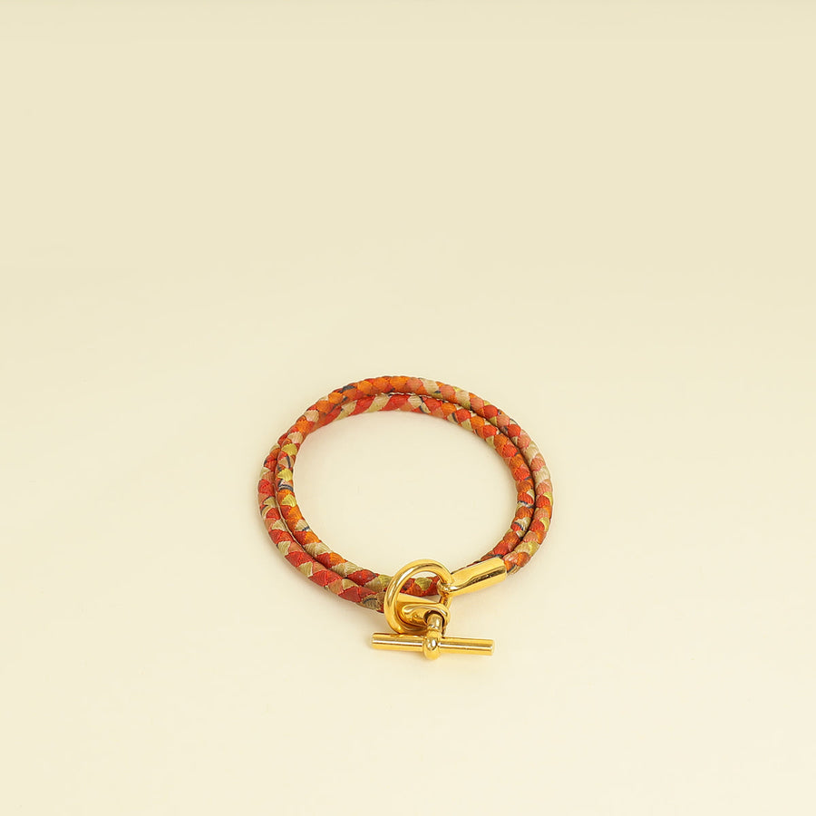 Hermes Orange Glenan Braided Double Tour Bracelet