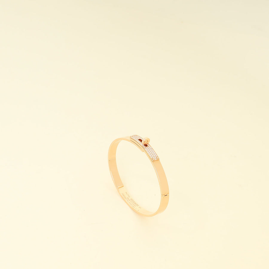 Hermes 18K Rose Gold Kelly Diamond Small Model Bracelet
