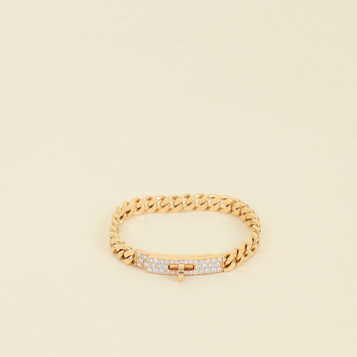 Hermes 18K Rose Gold Diamond Kelly Gourmette Bracelet, Very Small Model