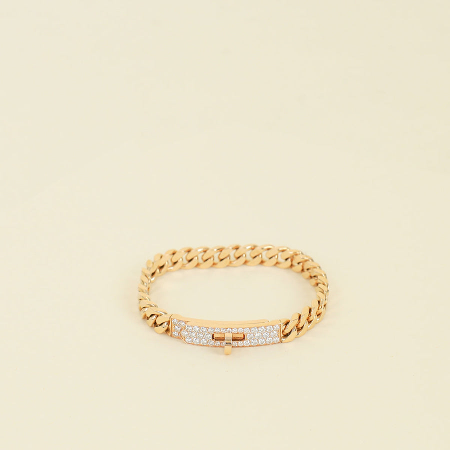 Hermes 18K Rose Gold Diamond Kelly Gourmette Bracelet, Very Small Model