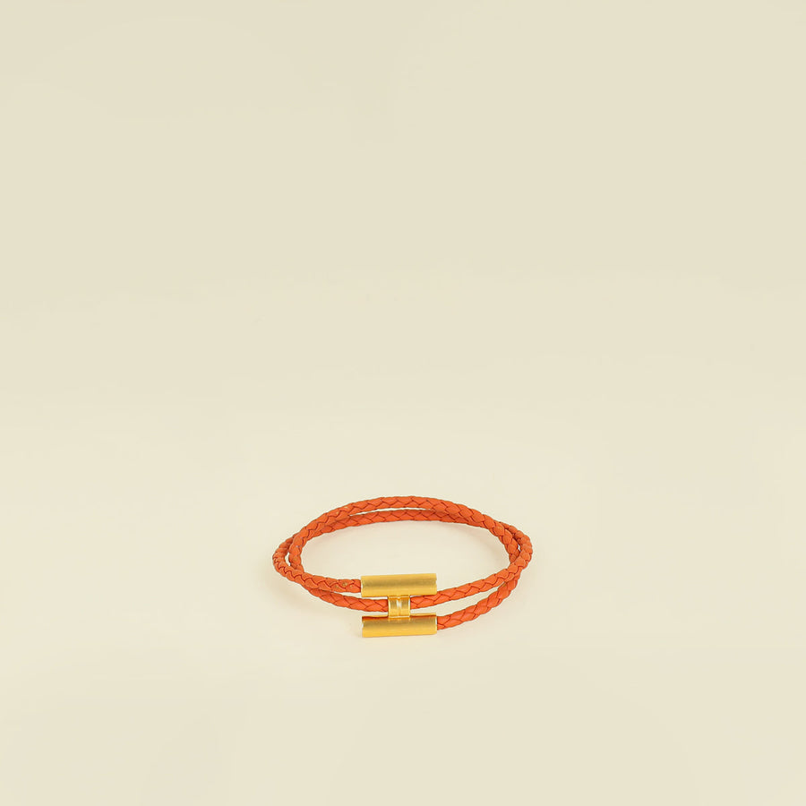 Hermes Orange Tournis Tresse Bracelet