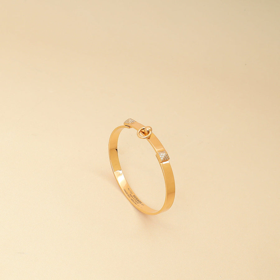 Hermes 18K Rose Gold Collier de Chien w/Diamond Small Model Bracelet 16