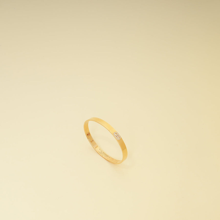 Hermes 18K Yellow Gold H d'Ancre Diamonds Small Model Bracelet