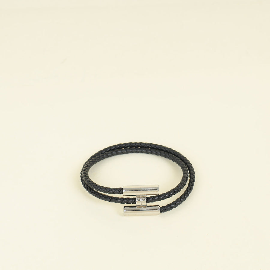 Hermes Noir Tournis Tresse Bracelet