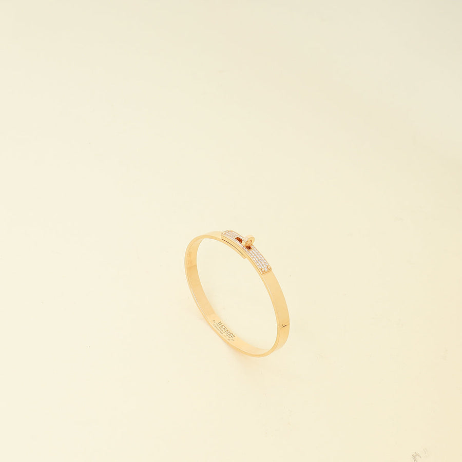 Hermes 18K Rose Gold Kelly Diamond Small Model Bracelet