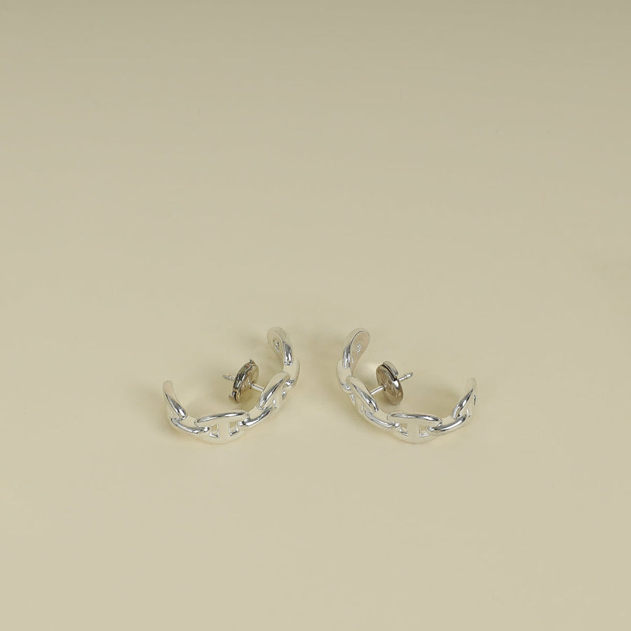 Hermes Sterling Silver Chaine d'ancre Enchainee Ear Climber Earrings