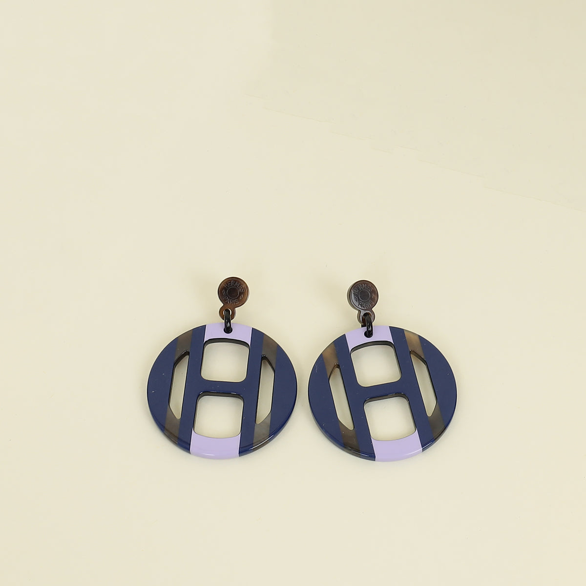 Hermes Blue Multicolor H Equipe Earrings