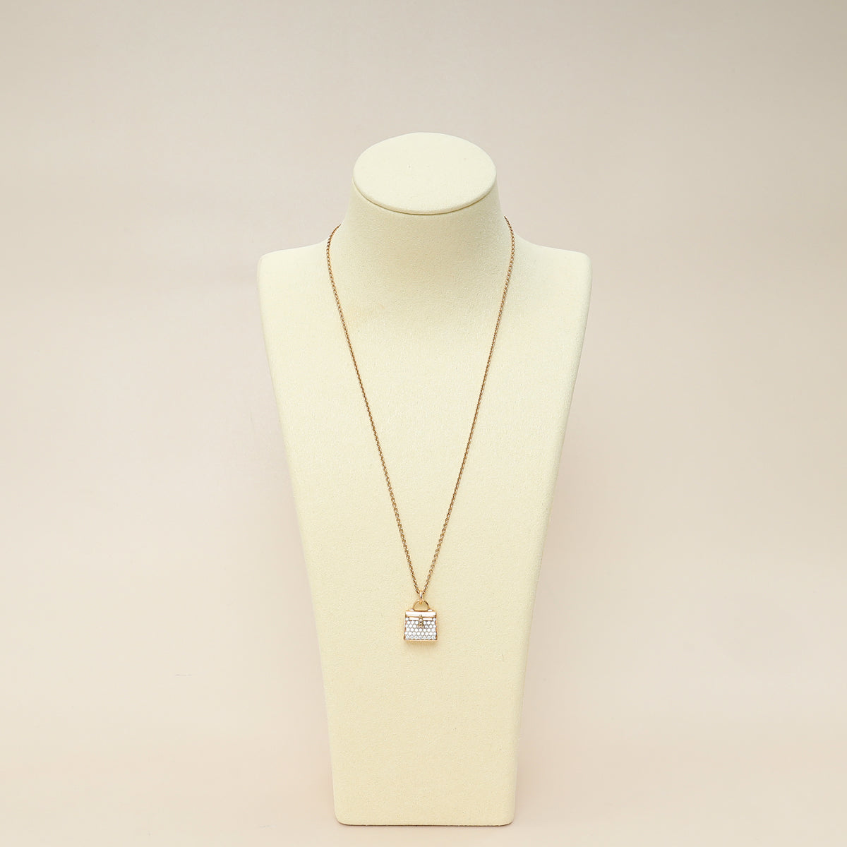 Hermes 18K Rose Gold Kelly Amulette Diamond Pendant Necklace