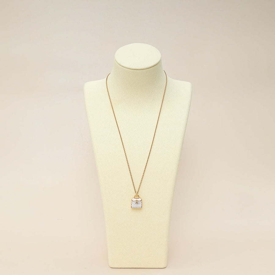 Hermes 18K Rose Gold Kelly Amulette Diamond Pendant Necklace