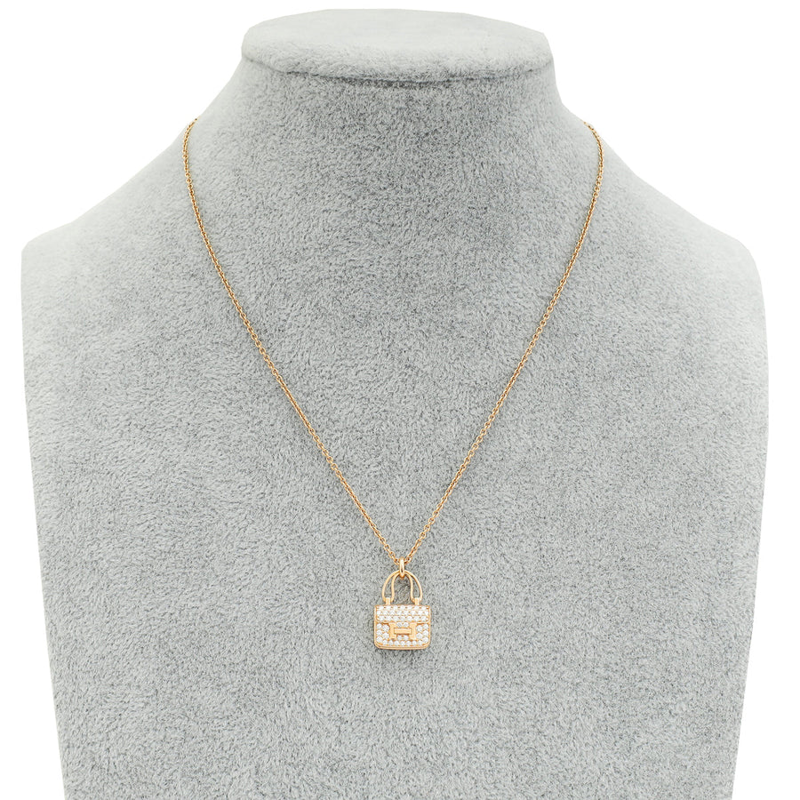 Hermes 18K Rose Gold Diamond Amulettes Constance Pendant Necklace
