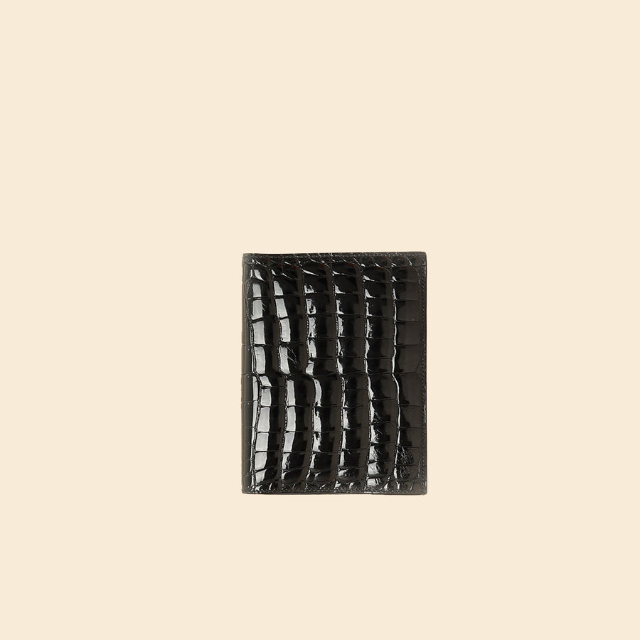 Hermes Noir Shiny Alligator Travel Wallet