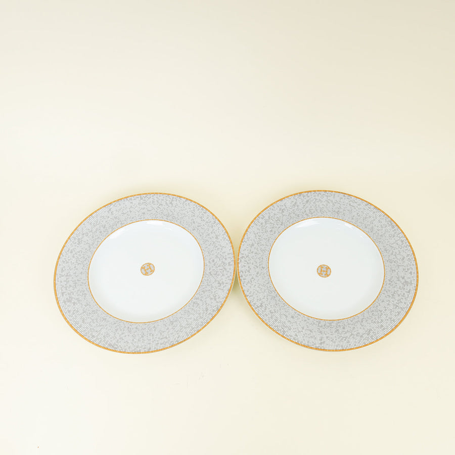 Hermes Porcelaine Mosaique Au 24 Gold Presentation Plate (Set of 2)