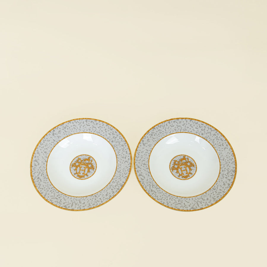 Hermes Porcelain Mosaique Au 24 Gold Soup Plate (Set of 2)