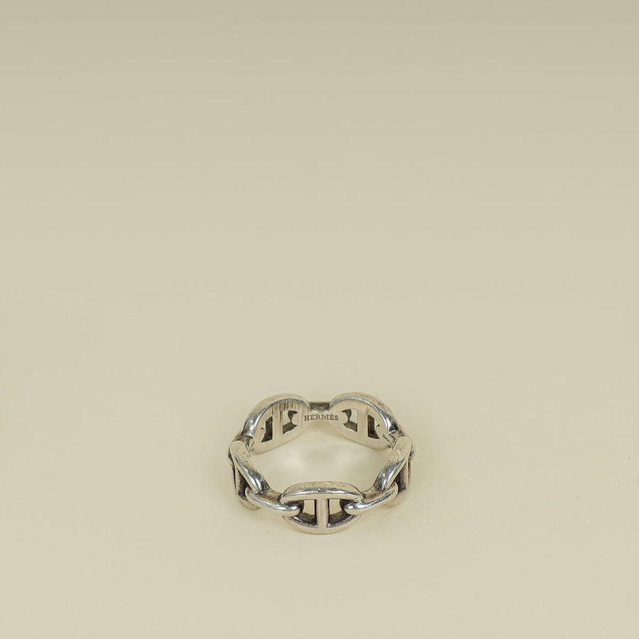 Hermes Sterling Silver Chaine D'ancre Enchainee Small Model Ring 58
