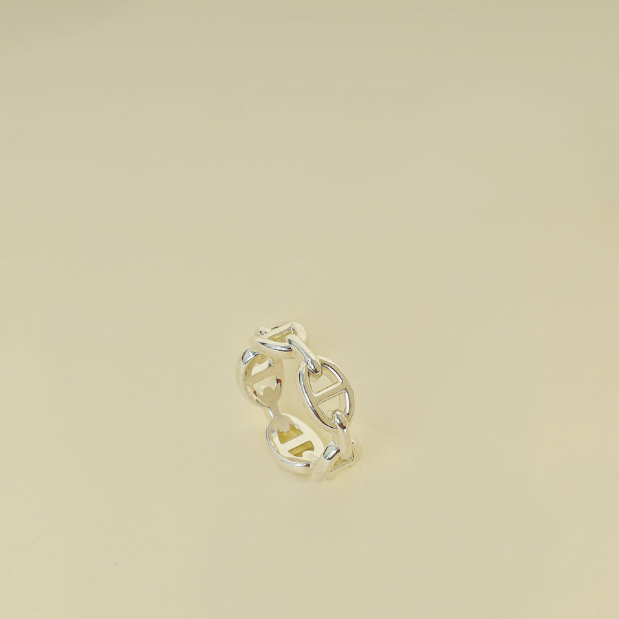 Hermes Sterling Silver Chaine d'ancre Enchainee Ring 54
