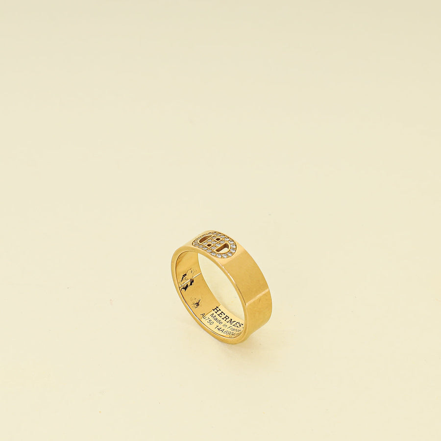 Hermes 18K Rose Gold H d'ancre Ring, Small Model 51