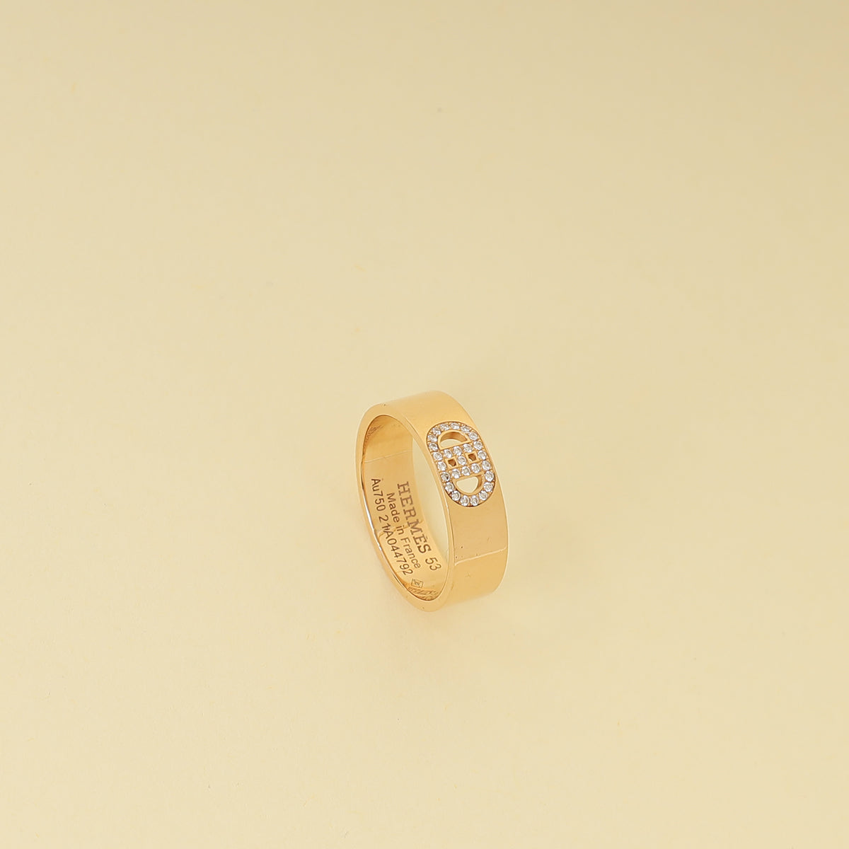 Hermes 18K Rose Gold H D'ancre Small Model Ring 53