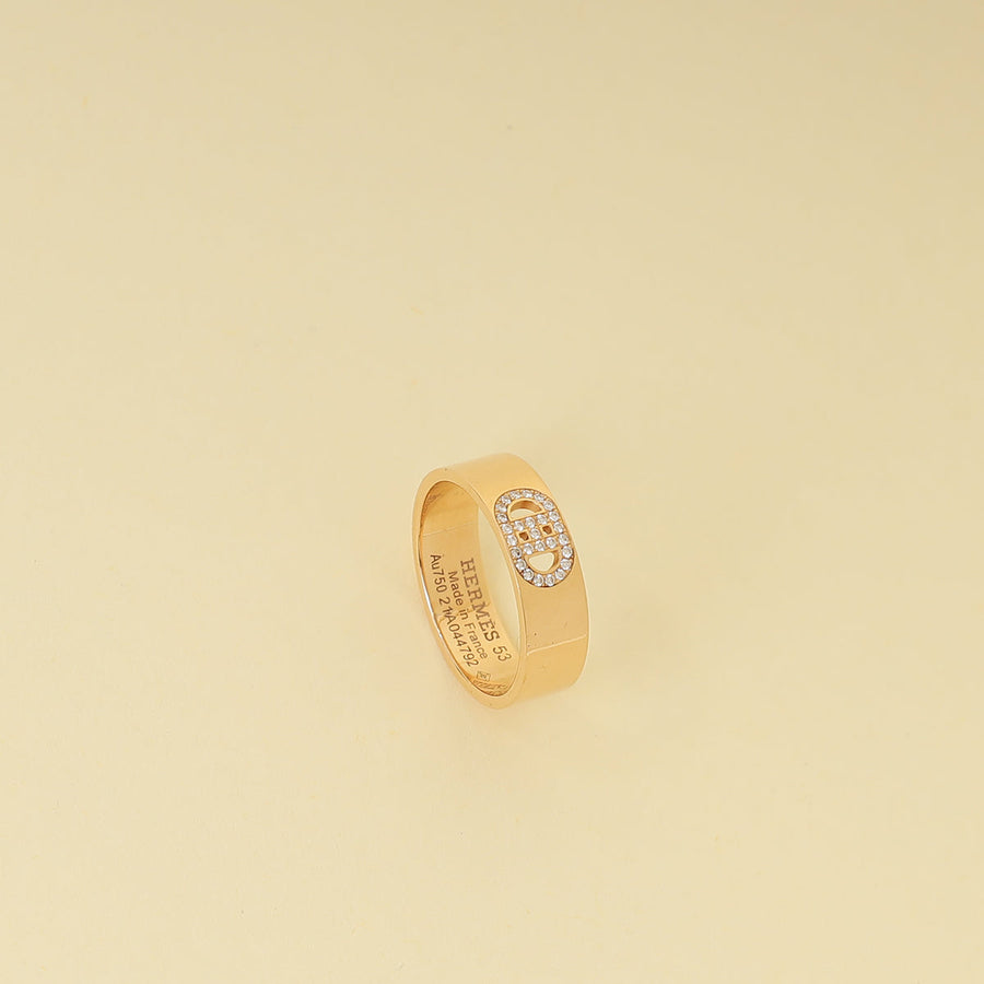Hermes 18K Rose Gold H D'ancre Small Model Ring 53